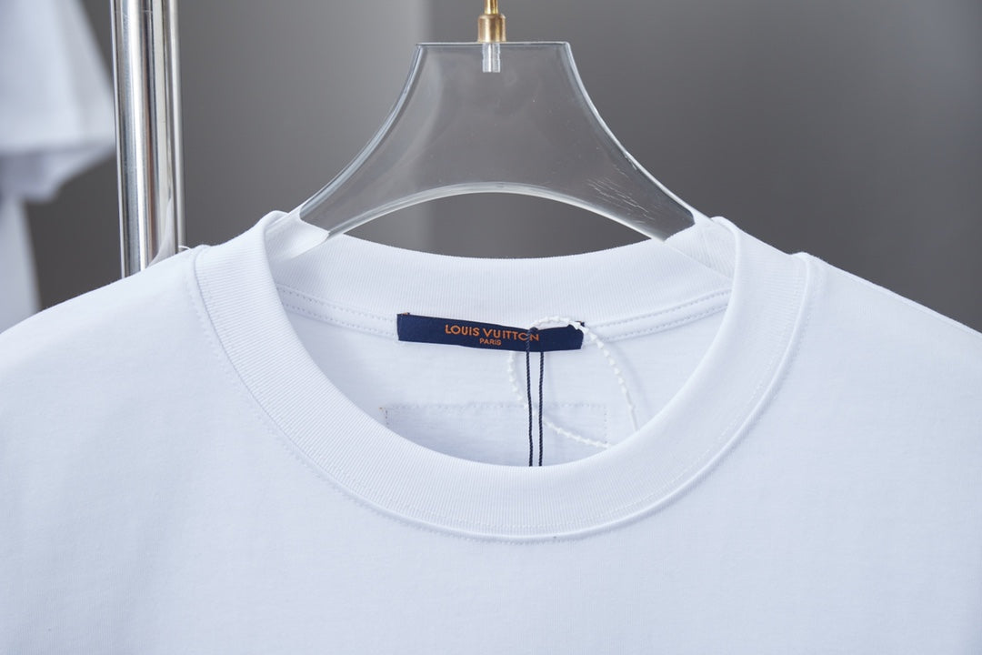 Louis Vuitton 25SS Early Spring Cloud Embroidered Logo T-Shirt – Unisex Cotton Tee, Black/White (S–XL)