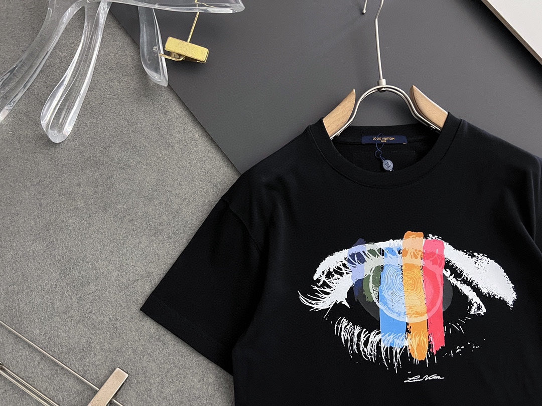 Louis Vuitton 25SS Summer Crewneck T-Shirt – Heavyweight Cotton, Slim Fit, Unisex (M–3XL), Off-White/Black