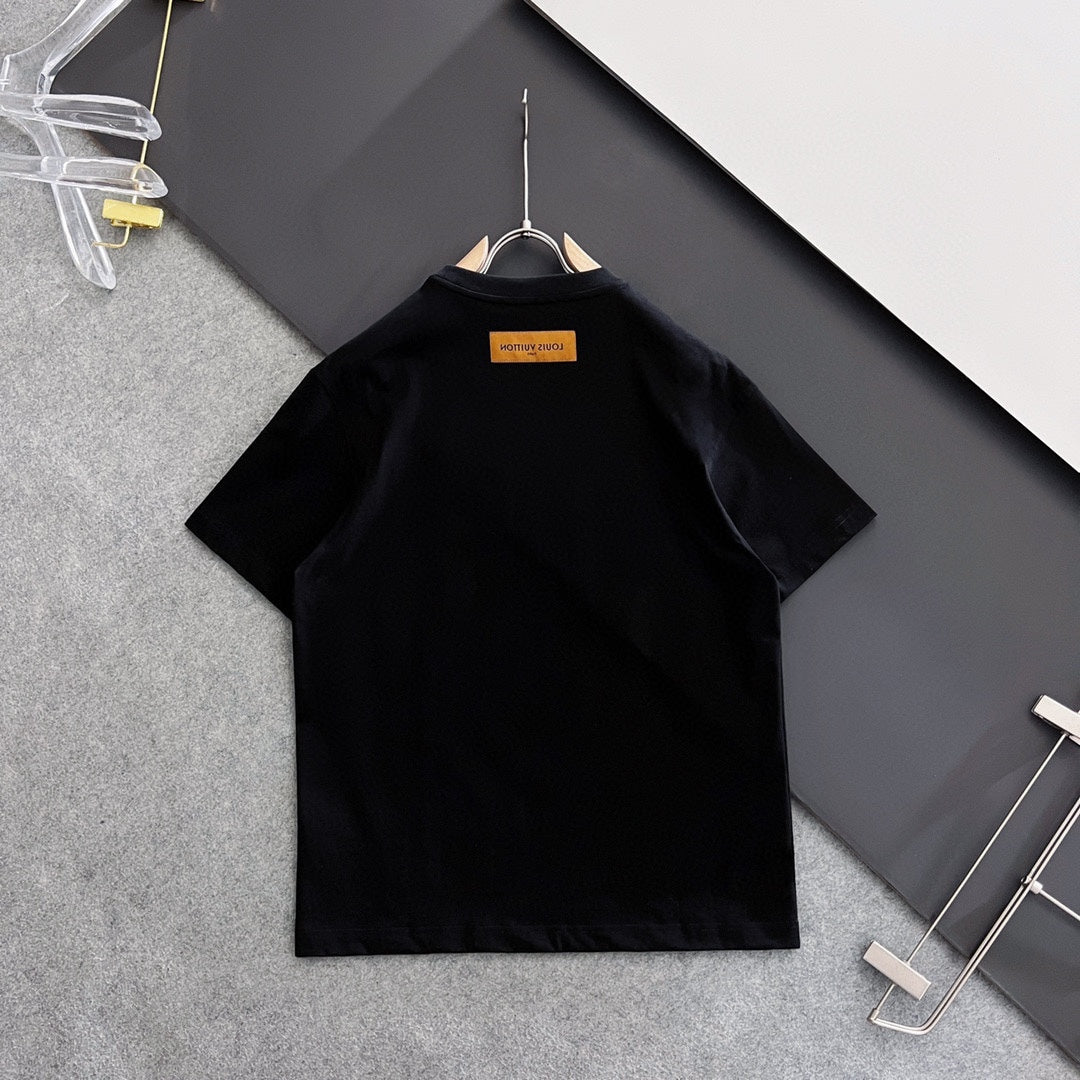 Louis Vuitton 25SS Summer Crewneck T-Shirt – Heavyweight Cotton, Slim Fit, Unisex (M–3XL), Off-White/Black