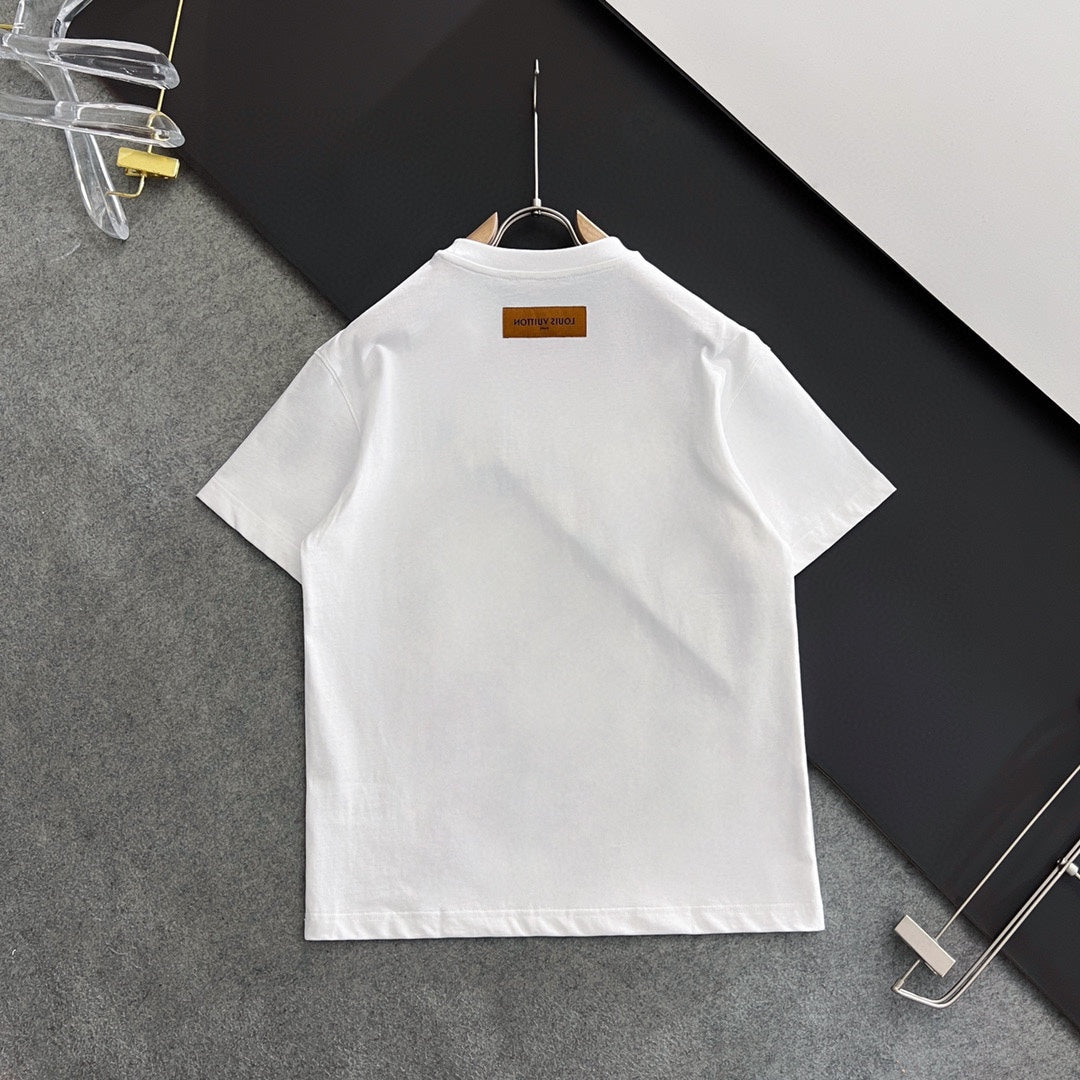 Louis Vuitton 25SS Summer Crewneck T-Shirt – Heavyweight Cotton, Slim Fit, Unisex (M–3XL), Off-White/Black