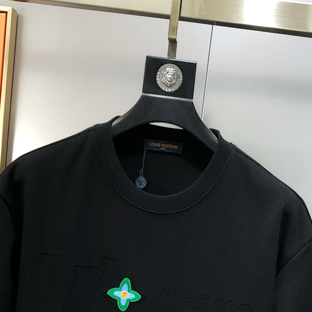 Louis Vuitton 2024 SS Men’s Crewneck T-Shirt – Premium Cotton, Cut-Burned Embroidered LV Logo, Oversized OS Fit (S–3XL), Black/White/Green/Orange