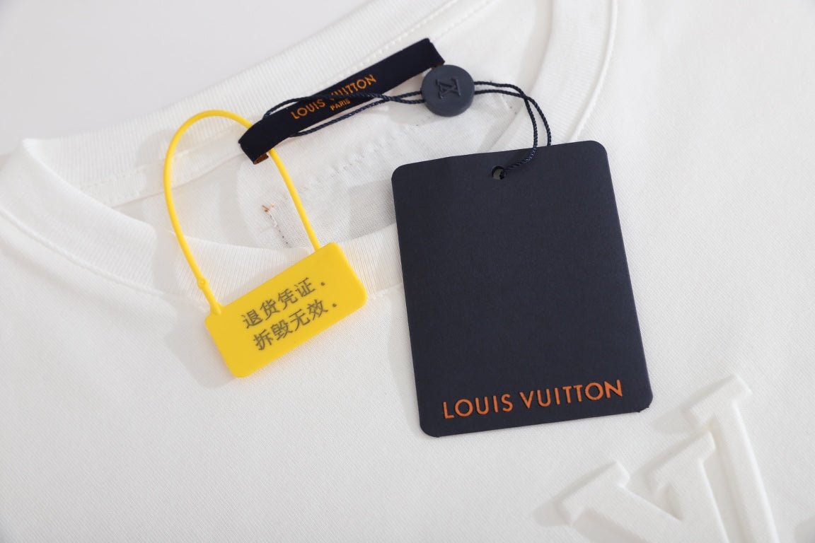 Louis Vuitton 2022 Embossed Logo T-Shirt – Unisex 3D Raised Letter Tee, Premium Cotton (XS–L)