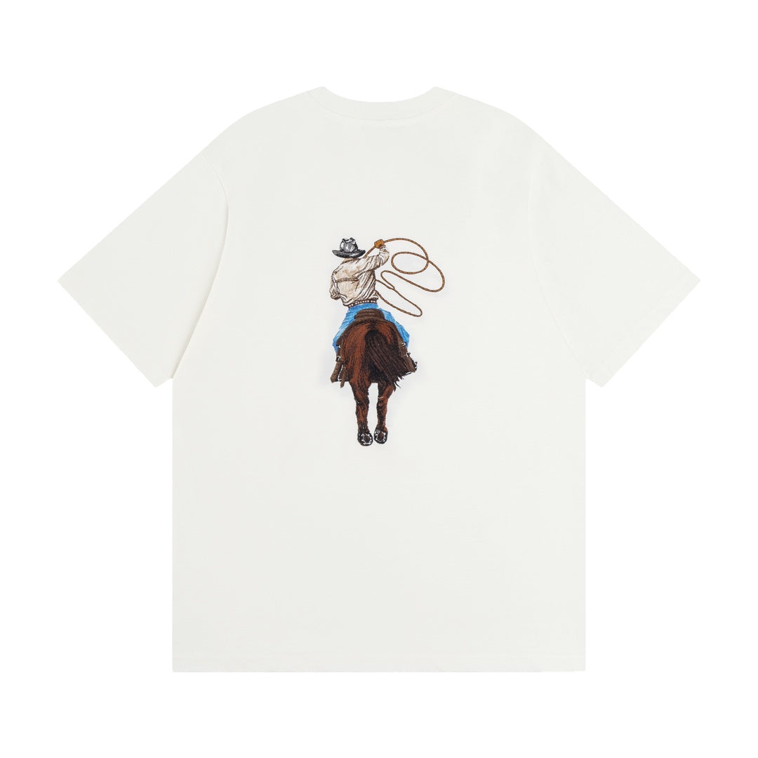 Louis Vuitton 24SS Western Cowboy Full Embroidered T-Shirt – Premium Cotton, Unisex (XS–L)