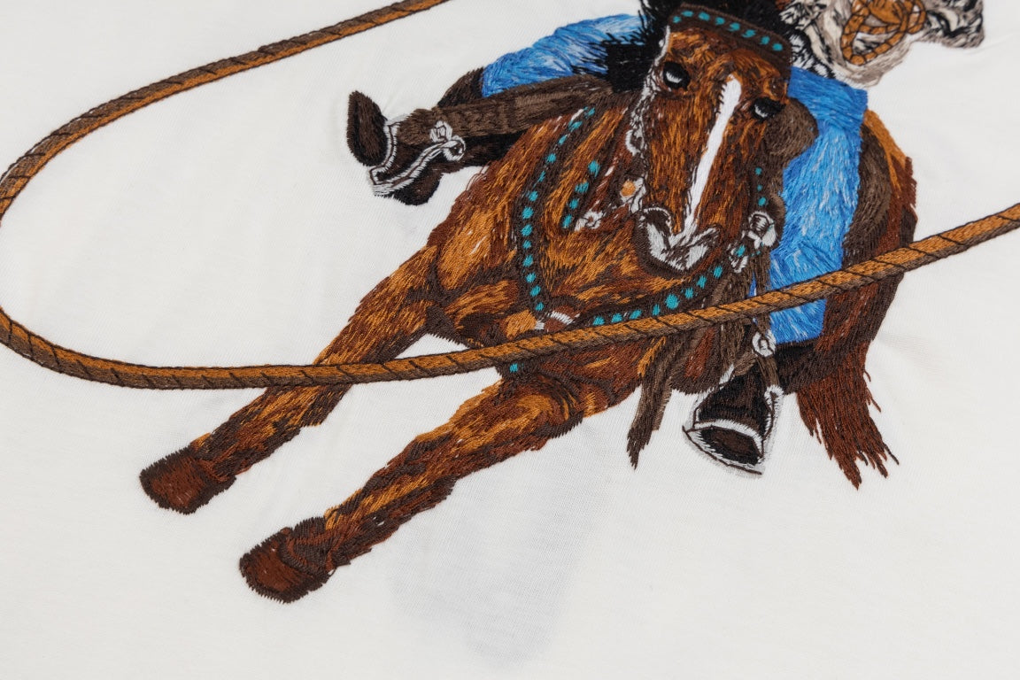 Louis Vuitton 24SS Western Cowboy Full Embroidered T-Shirt – Premium Cotton, Unisex (XS–L)