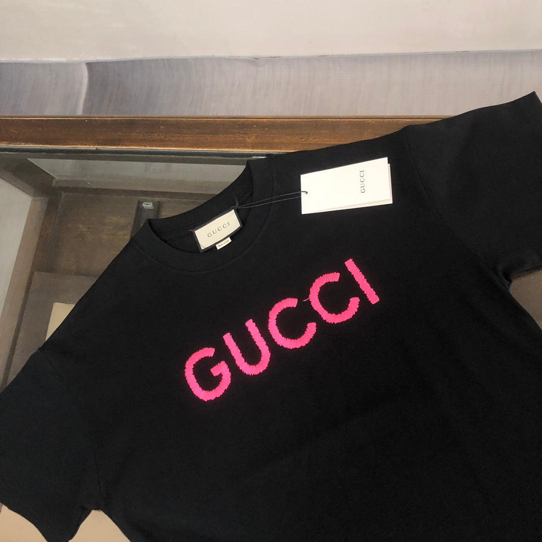 GUCCI Unisex 3D Embroidered Logo T-Shirt – 2024 Luxury Collection, Black, Sizes S–XXL