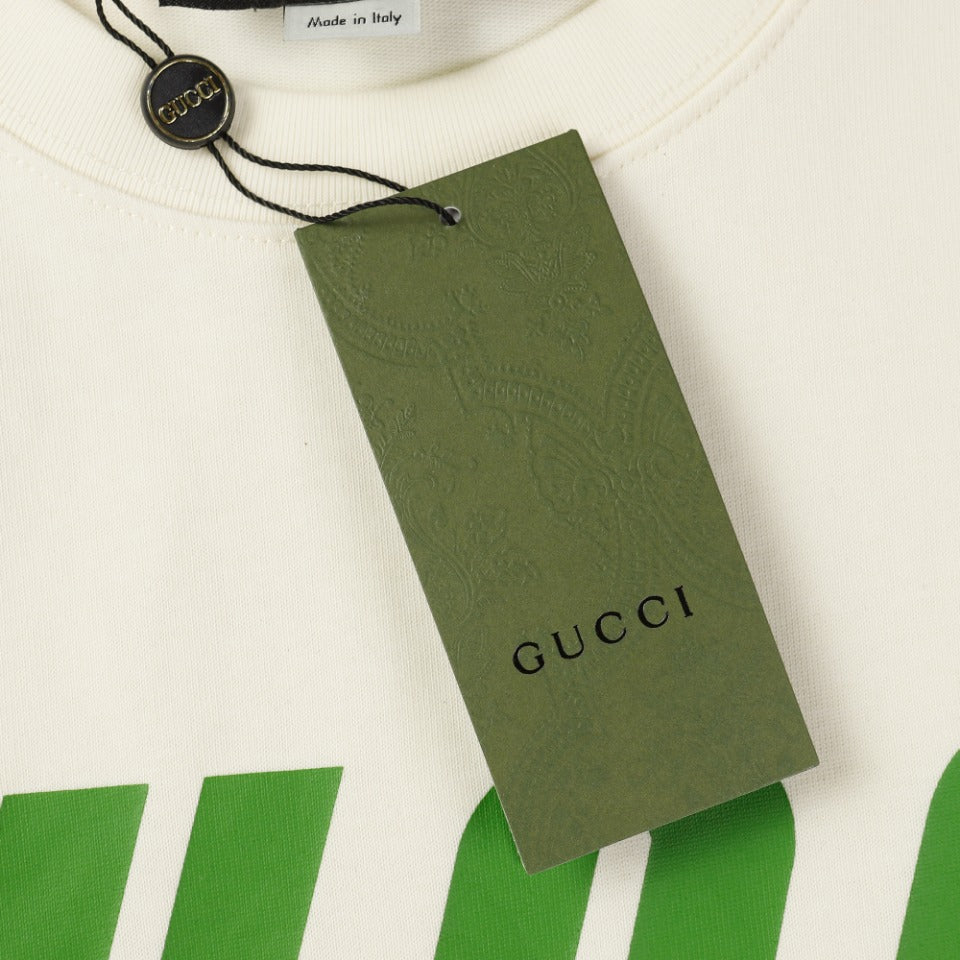 GUCCI Unisex Lightning Bolt Contrast Print T-Shirt – 2024 Luxury Collection, Beige/Black, Sizes XS–L