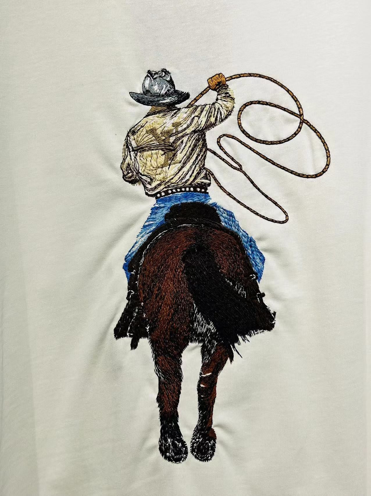 Louis Vuitton Western Cowboy Embroidered T-Shirt – Premium Cotton, Unisex (XS–L)