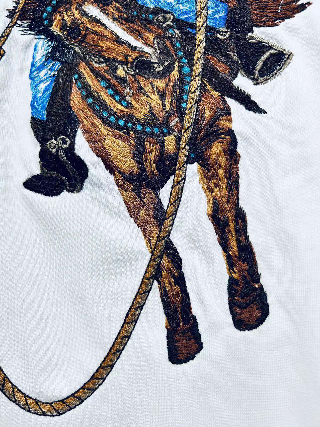 Louis Vuitton Western Cowboy Embroidered T-Shirt – Premium Cotton, Unisex (XS–L)