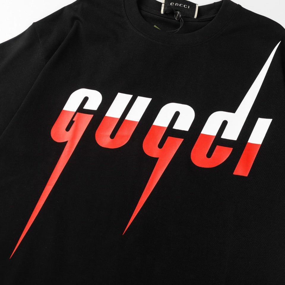 GUCCI Unisex Lightning Bolt Contrast Print T-Shirt – 2024 Luxury Collection, Beige/Black, Sizes XS–L