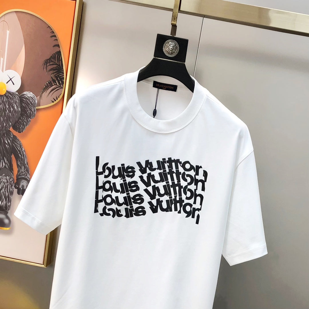 Louis Vuitton 2024 Early Spring Men’s Crewneck T-Shirt – Premium Cotton, Front & Back Logo Print, Unisex (S–3XL)