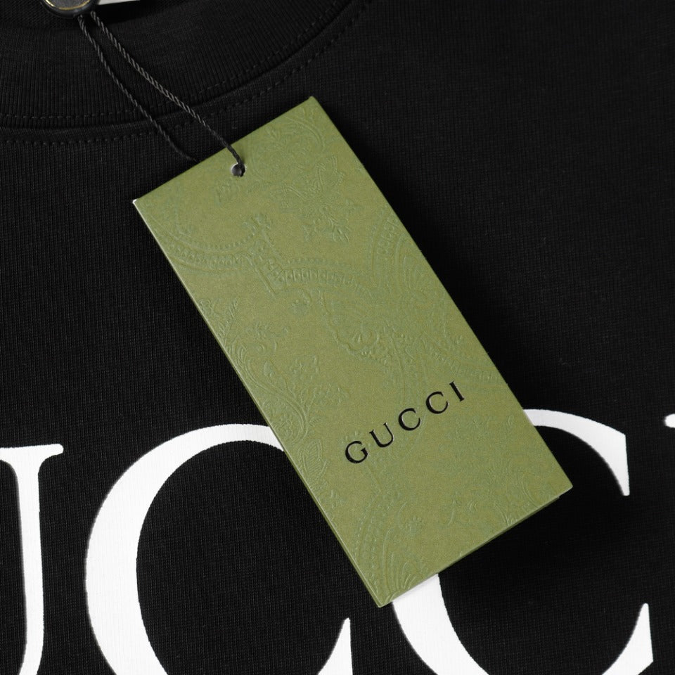 GUCCI Unisex Oversized Logo Print T-Shirt – 2023 Spring/Summer Luxury Collection, Black/Beige, Sizes XS–L