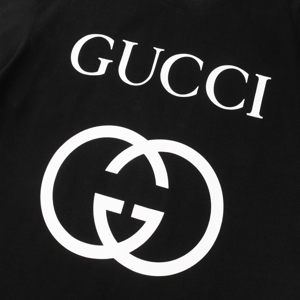 GUCCI Unisex Oversized Logo Print T-Shirt – 2023 Spring/Summer Luxury Collection, Black/Beige, Sizes XS–L