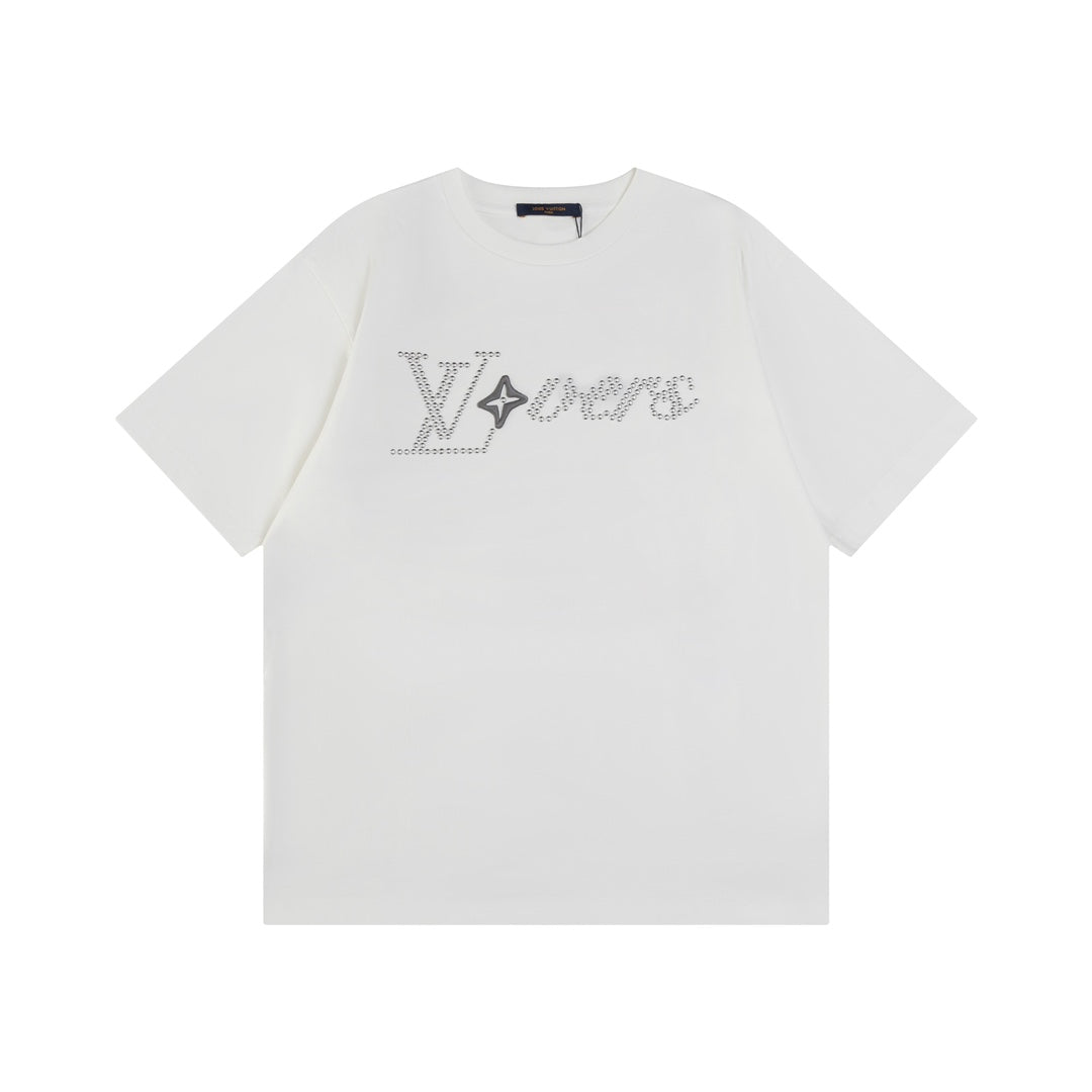 Louis Vuitton 2024SS Pharrell Stud & Rhinestone Embroidered T-Shirt Cotton, Authentic 1:1 Quality – Premium 260g