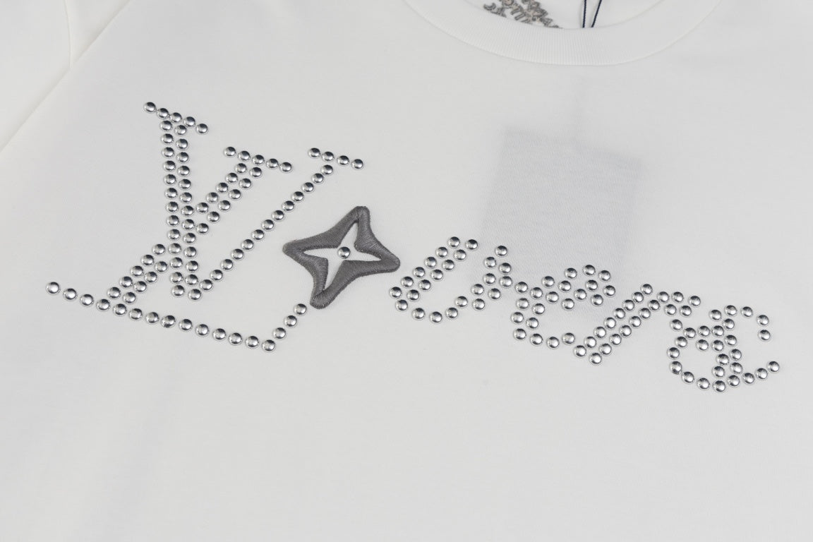 Louis Vuitton 2024SS Pharrell Stud & Rhinestone Embroidered T-Shirt Cotton, Authentic 1:1 Quality – Premium 260g