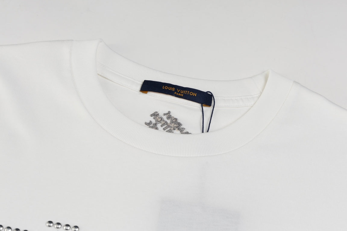 Louis Vuitton 2024SS Pharrell Stud & Rhinestone Embroidered T-Shirt Cotton, Authentic 1:1 Quality – Premium 260g