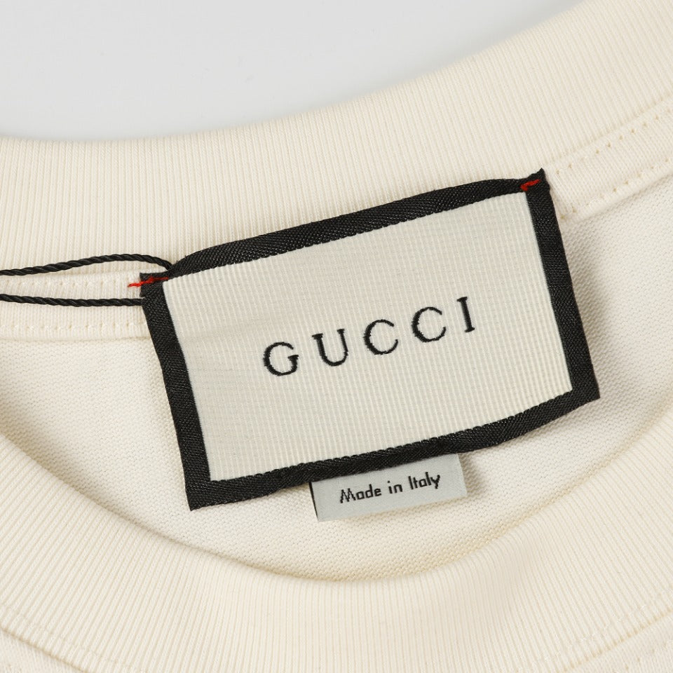 GUCCI Unisex Embroidered Logo T-Shirt – 2024 Spring/Summer Luxury Collection, Black/Beige, Sizes XS–L