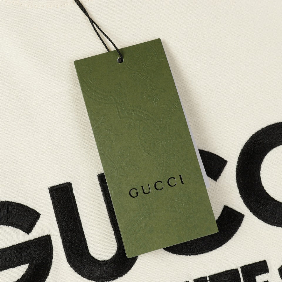 GUCCI Unisex Embroidered Logo T-Shirt – 2024 Spring/Summer Luxury Collection, Black/Beige, Sizes XS–L