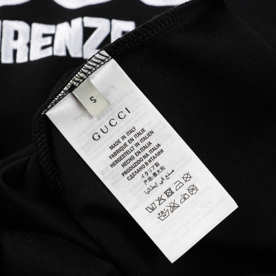 GUCCI Unisex Embroidered Logo Cotton T-Shirt – 2024 Spring/Summer Luxury Collection, Black/Beige, Sizes XS–L (Fits Like M–XXL)