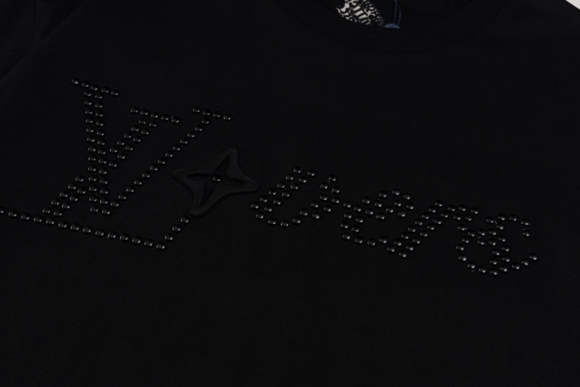 Louis Vuitton 2024SS Pharrell Stud & Rhinestone Embroidered T-Shirt – Premium 260g Cotton – Sizes XS, S, M, L