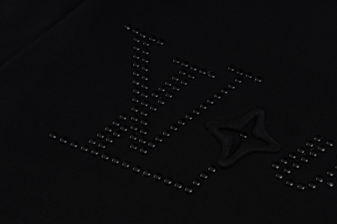 Louis Vuitton 2024SS Pharrell Stud & Rhinestone Embroidered T-Shirt – Premium 260g Cotton – Sizes XS, S, M, L