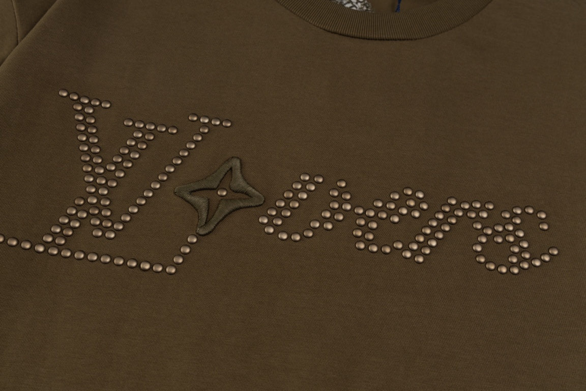 Louis Vuitton 2024SS Pharrell Stud & Rhinestone Embroidered T-Shirt – Premium Cotton 260g – XS, S, M, L