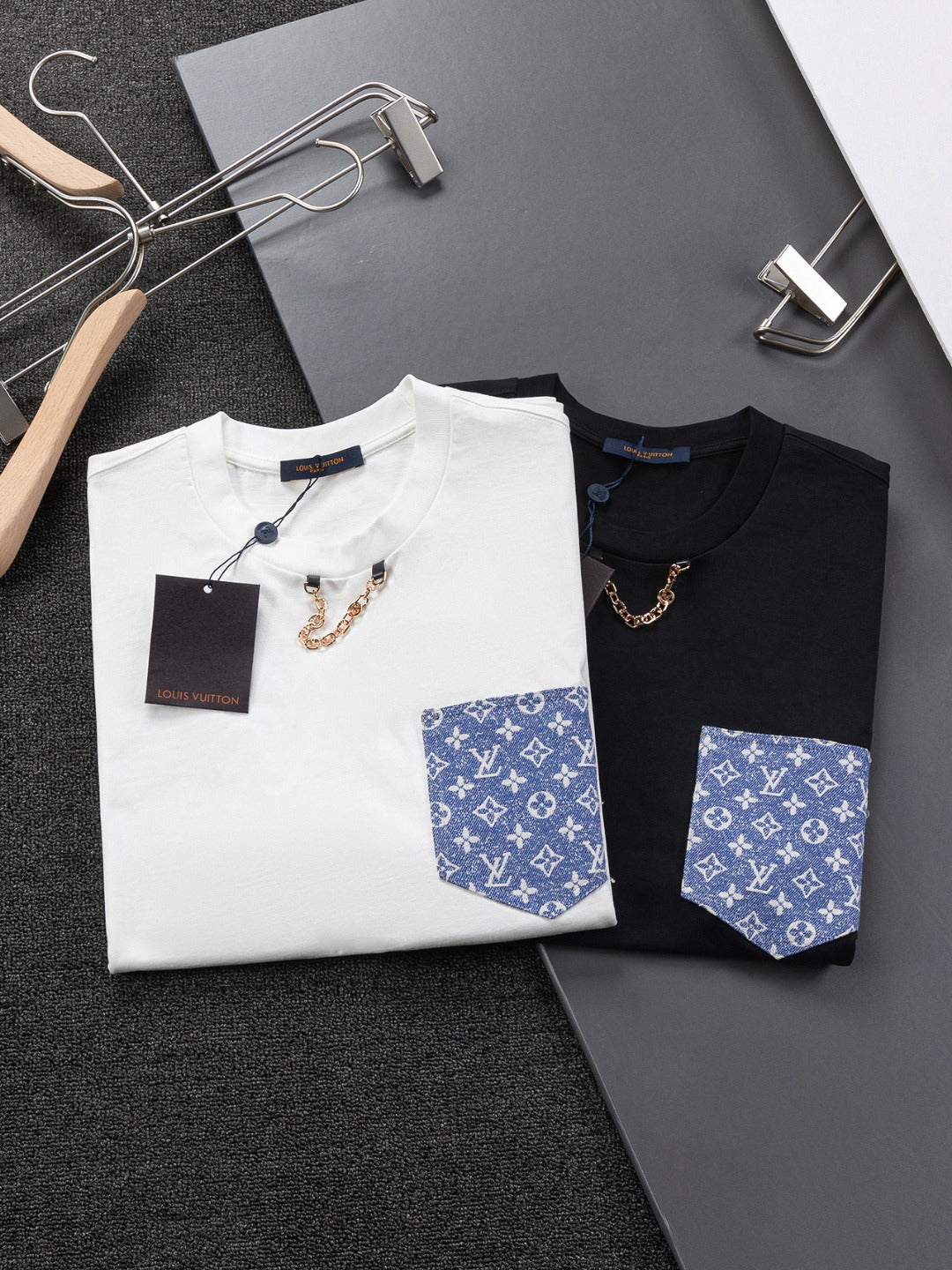 Louis Vuitton 25SS Embroidered Logo Denim Pocket T-Shirt – XS, S, M, L – Premium Cotton Unisex