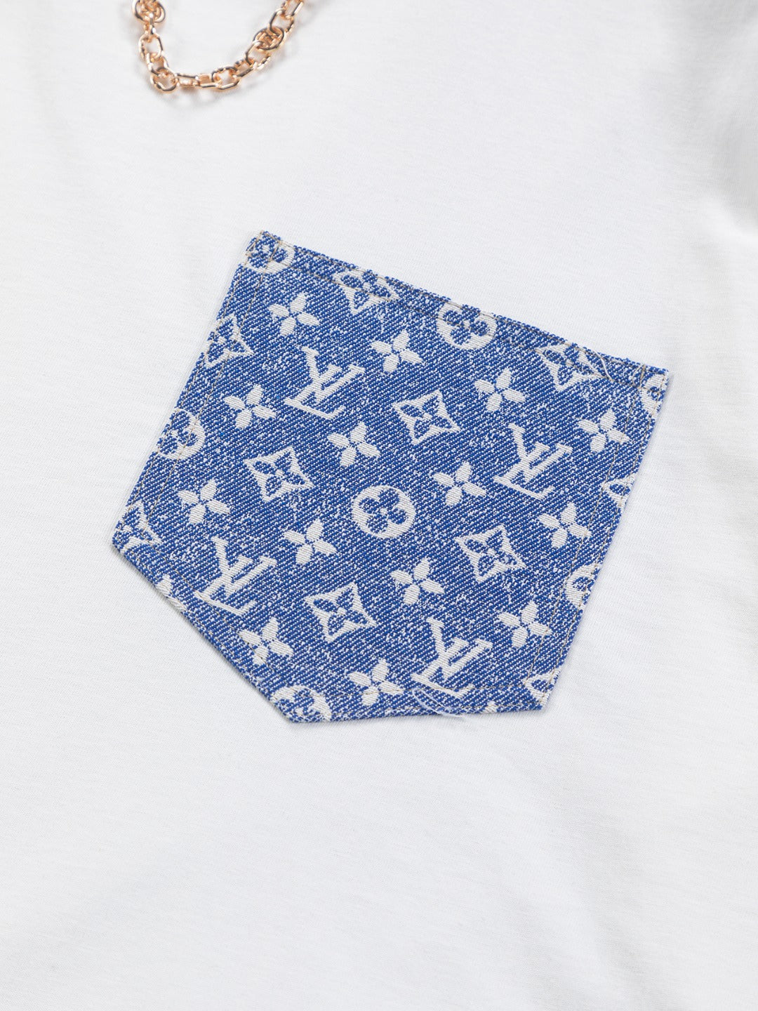 Louis Vuitton 25SS Embroidered Logo Denim Pocket T-Shirt – XS, S, M, L – Unisex Premium Cotton