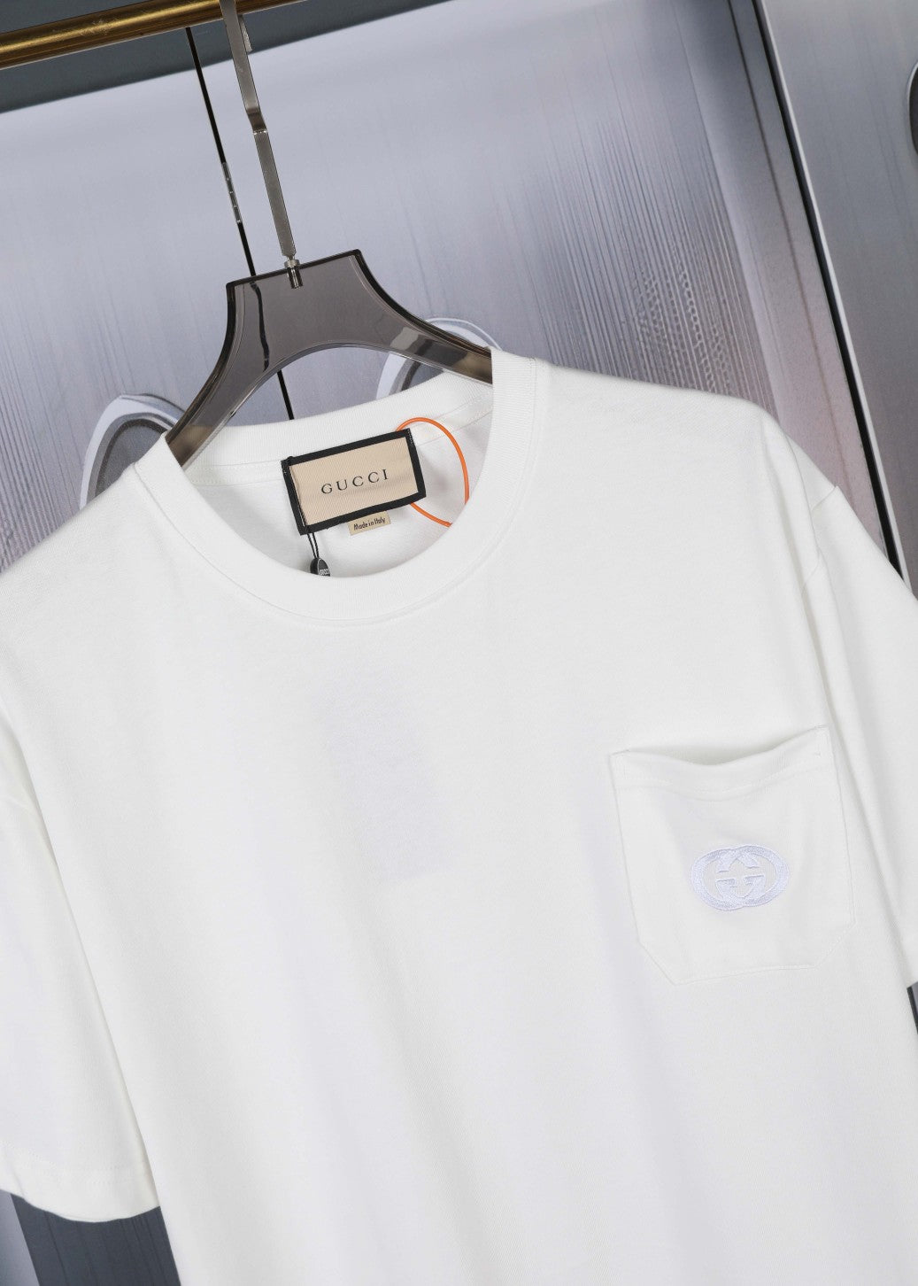 GUCCI 2024 Pocket Logo 3D Embroidered Luxury Heavyweight Cotton Unisex T-Shirt – Black/White, Sizes S–XL (Style C303)