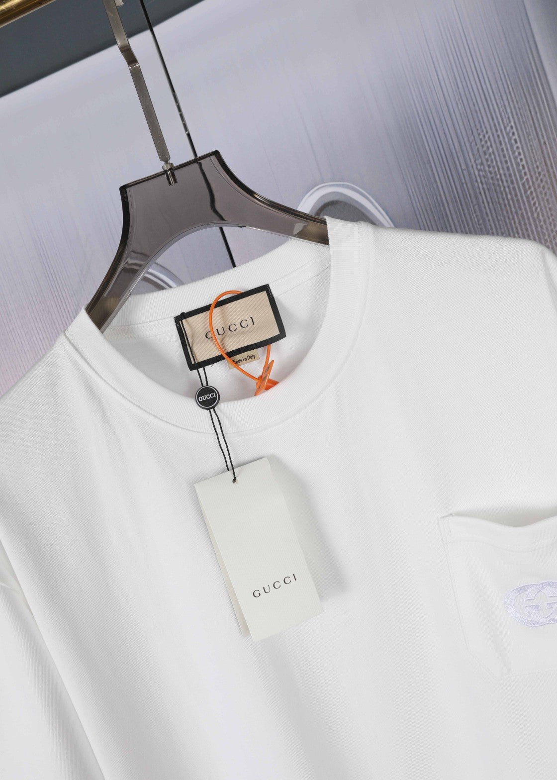 GUCCI 2024 Pocket Logo 3D Embroidered Luxury Heavyweight Cotton Unisex T-Shirt – Black/White, Sizes S–XL (Style C303)