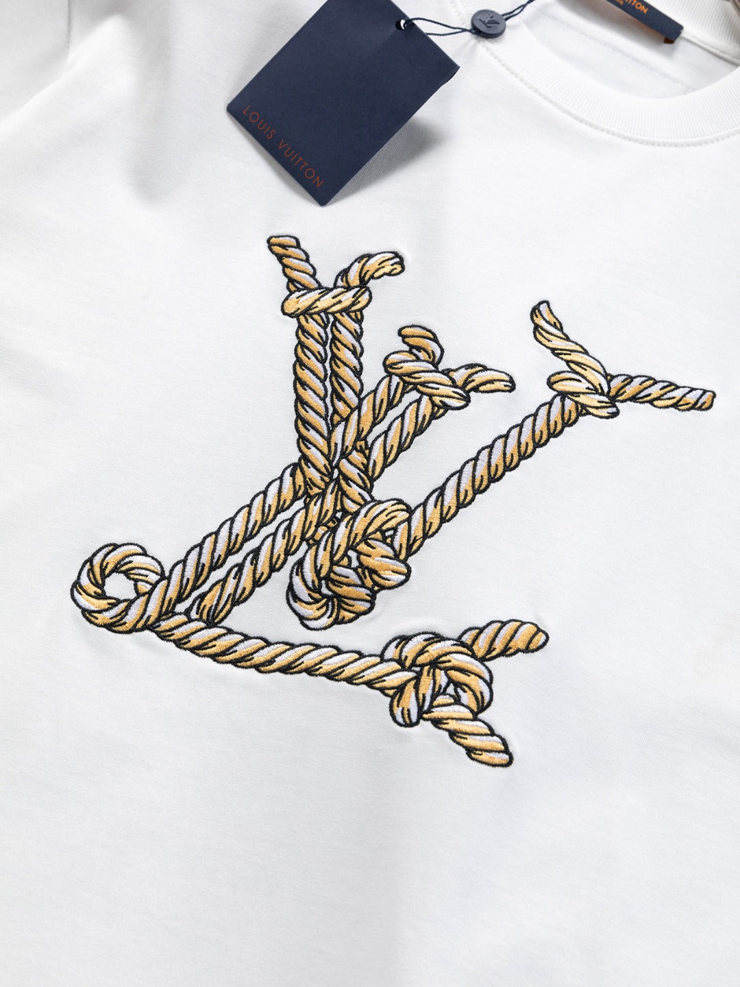 Louis Vuitton 25SS Rope Embroidered Logo T-Shirt – XS, S, M, L – Unisex Premium Cotton Tee