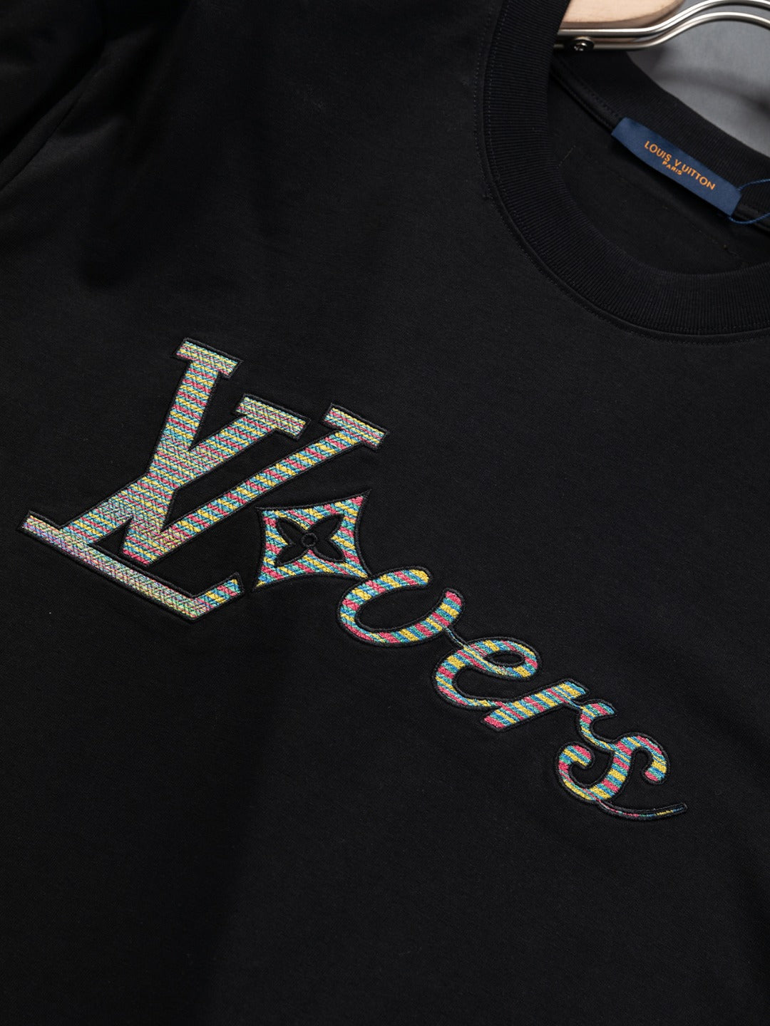 Louis Vuitton 25SS Rainbow Letter Embroidered Logo T-Shirt – XS, S, M, L – Unisex Premium Cotton Tee