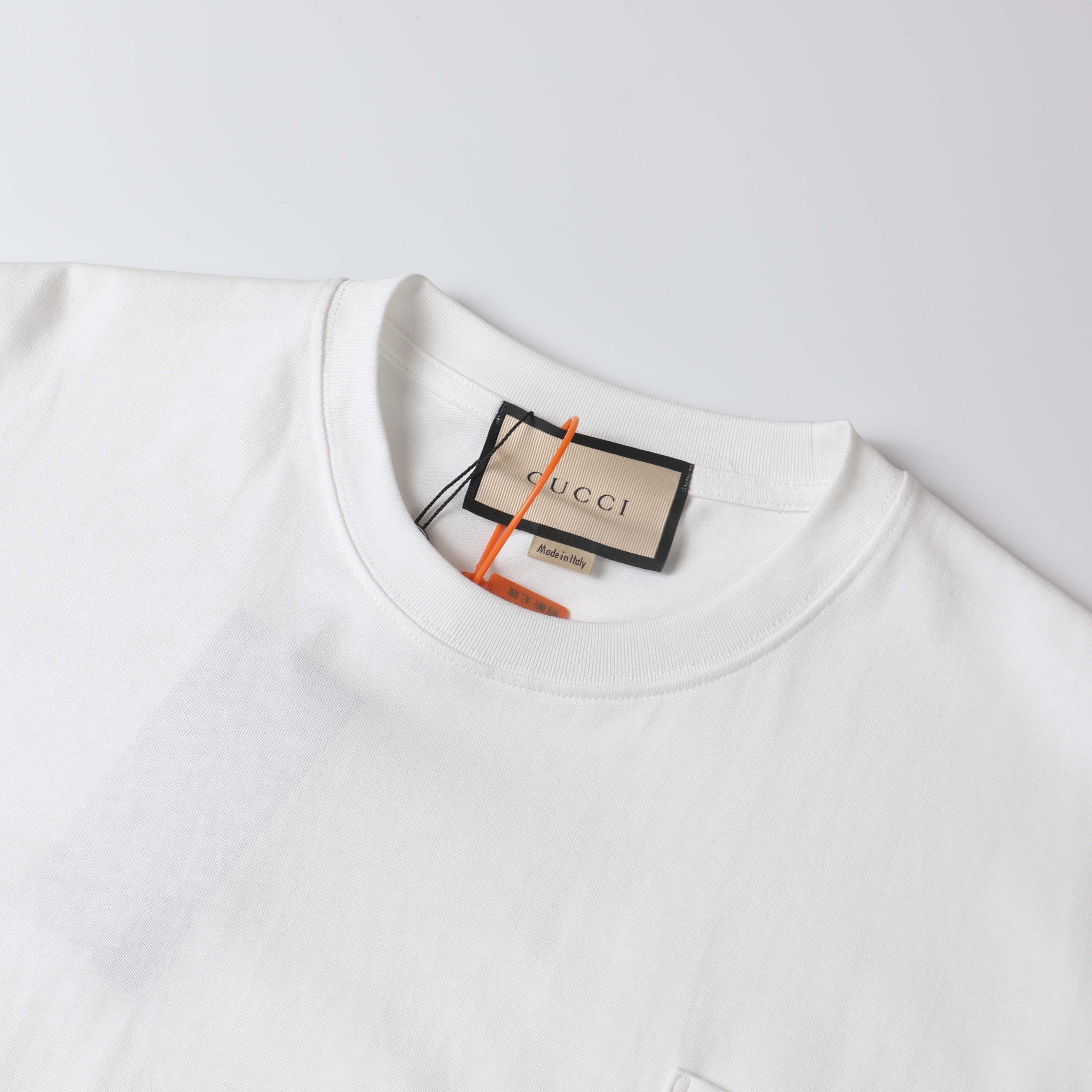 GUCCI 2024 3D Embroidered Pocket Logo Luxury Heavyweight Cotton Unisex T-Shirt – Black/White, Sizes S–XL (Style C303)