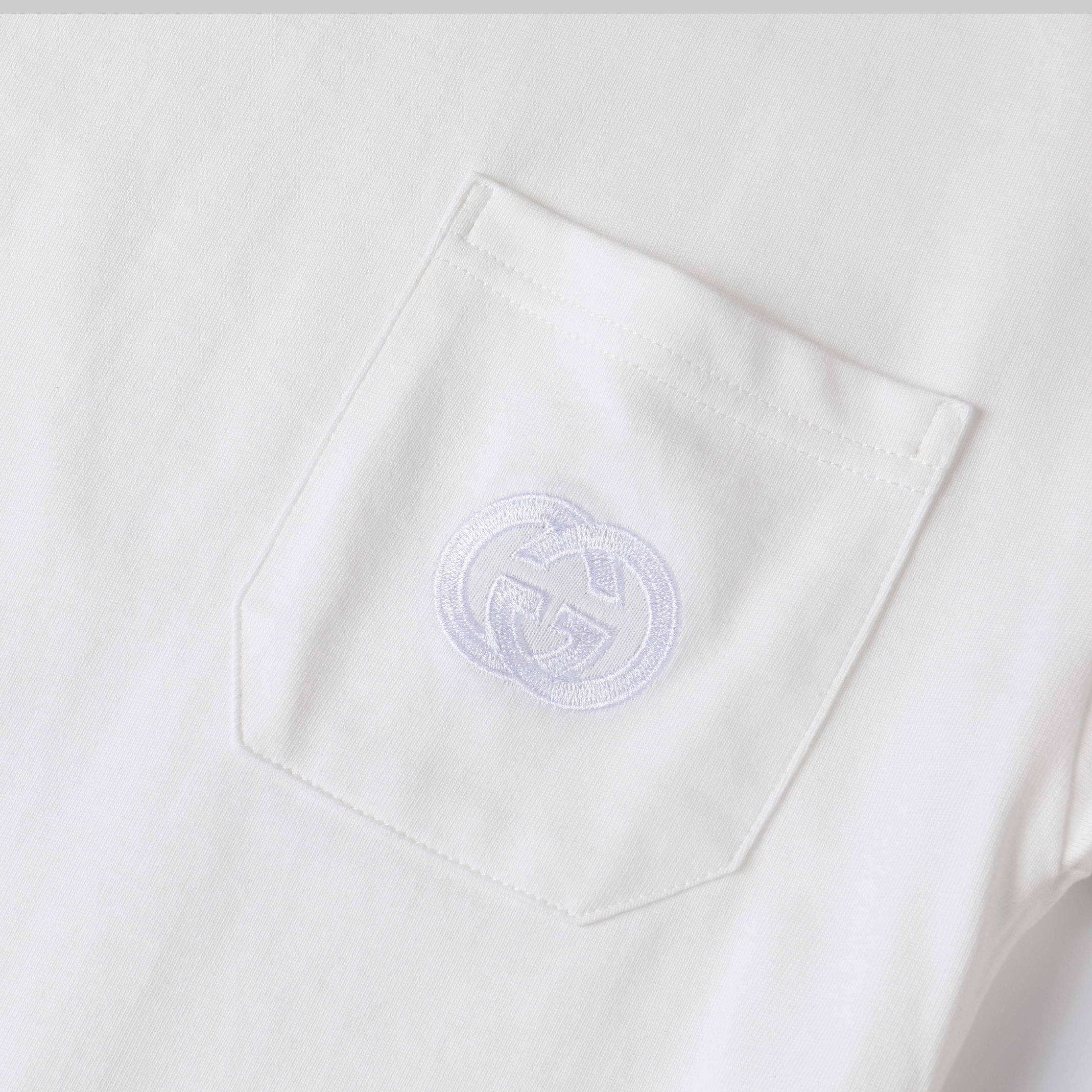 GUCCI 2024 3D Embroidered Pocket Logo Luxury Heavyweight Cotton Unisex T-Shirt – Black/White, Sizes S–XL (Style C303)
