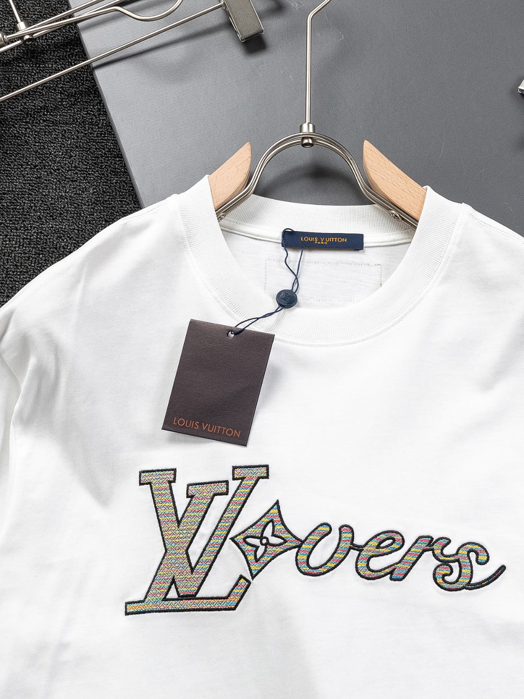 Louis Vuitton 25SS Rainbow Letter Embroidered Logo T-Shirt – XS, S, M, L – Unisex Premium Cotton Tee