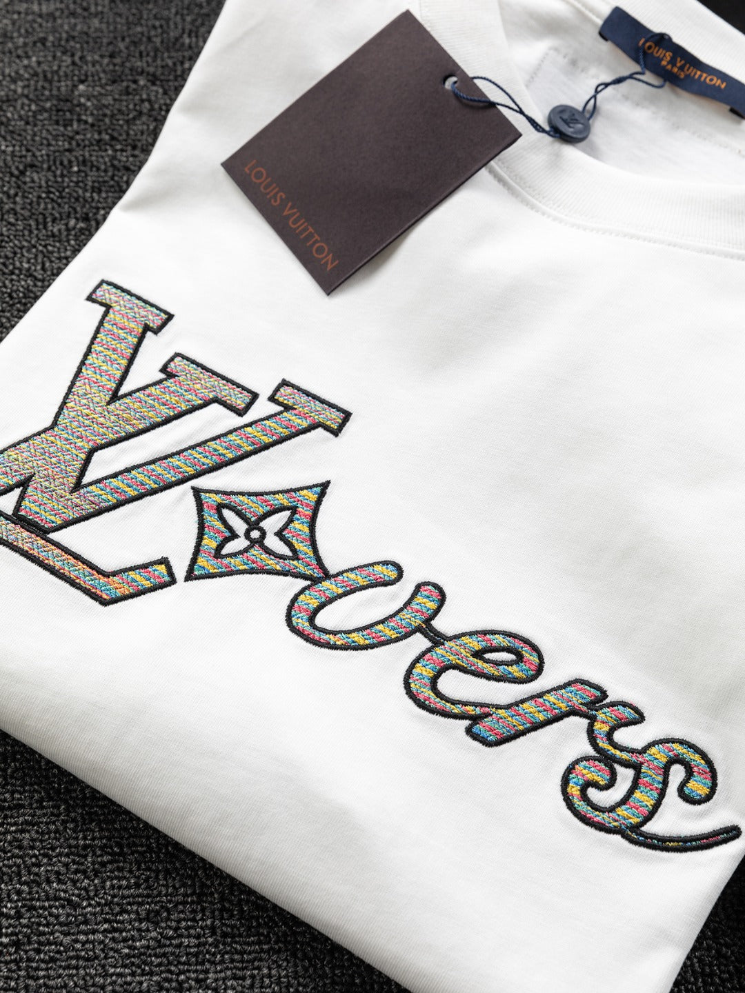 Louis Vuitton 25SS Rainbow Letter Embroidered Logo T-Shirt – XS, S, M, L – Unisex Premium Cotton Tee