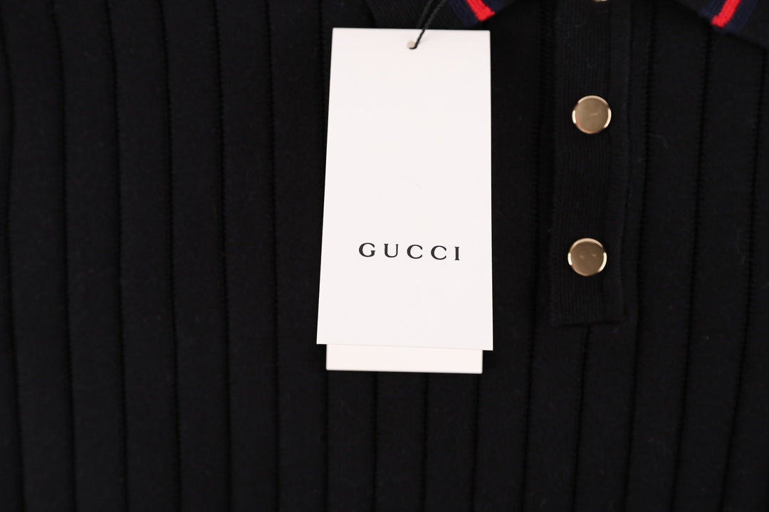 GUCCI GG Jacquard Knit Polo Sweater – Black, Sizes XS–L (Style P388)