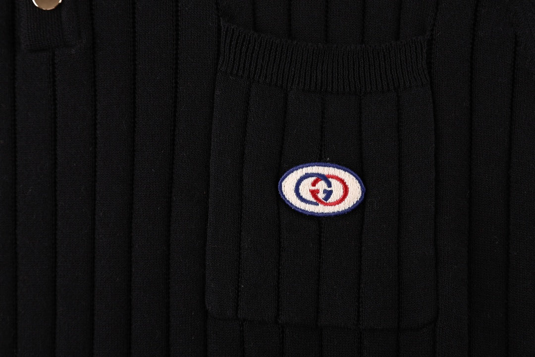 GUCCI GG Jacquard Knit Polo Sweater – Black, Sizes XS–L (Style P388)