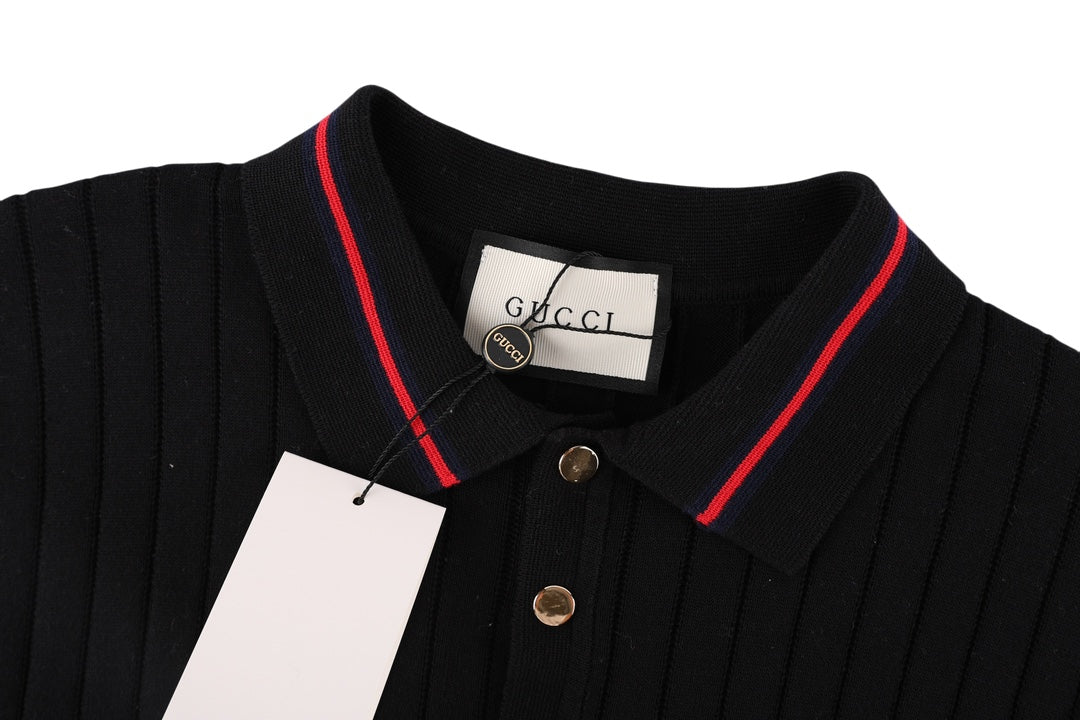 GUCCI GG Jacquard Knit Polo Sweater – Black, Sizes XS–L (Style P388)