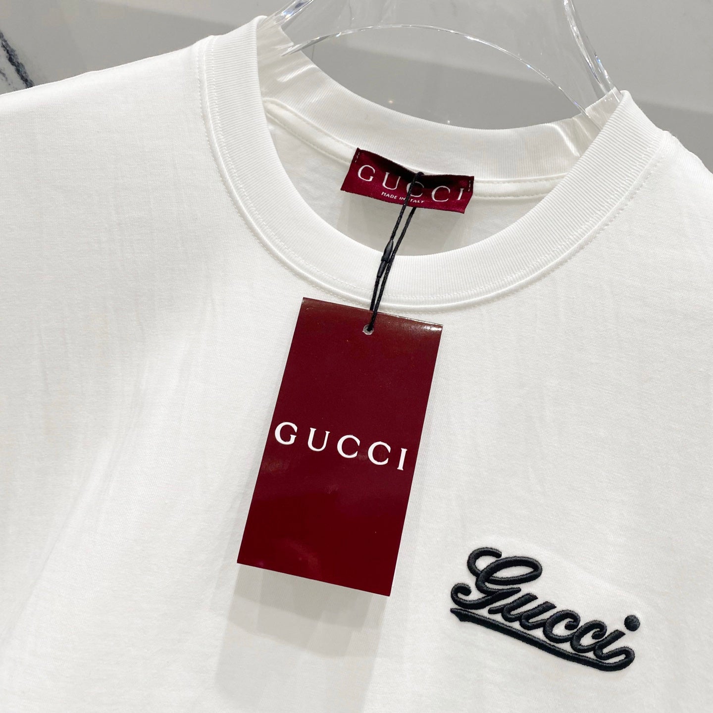 GUCCI Embroidered Logo Cotton T-Shirt – Unisex Classic Crewneck in Black/White, S–XL