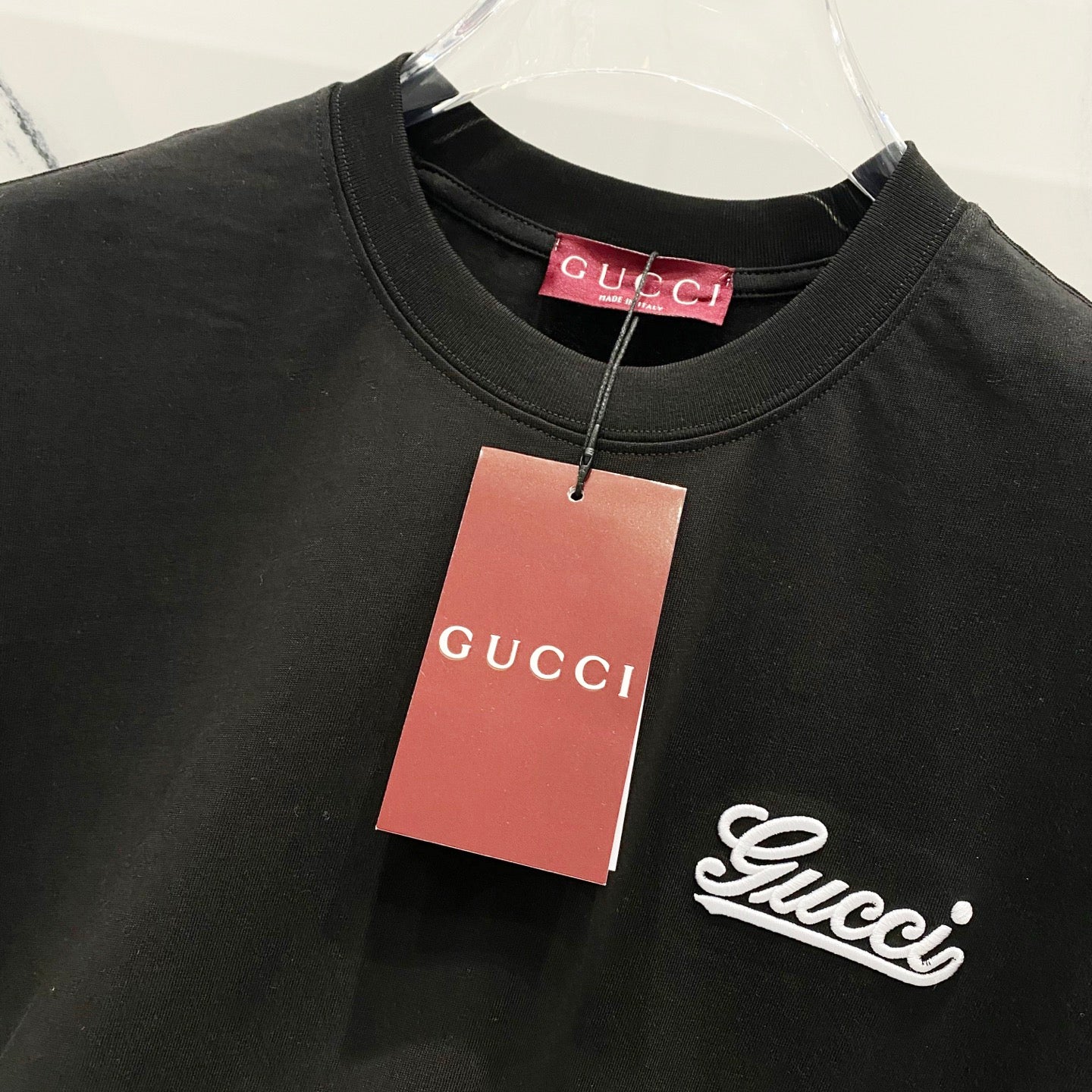 GUCCI Embroidered Logo Crewneck T-Shirt – Unisex Premium Cotton in Black/White, S–XL