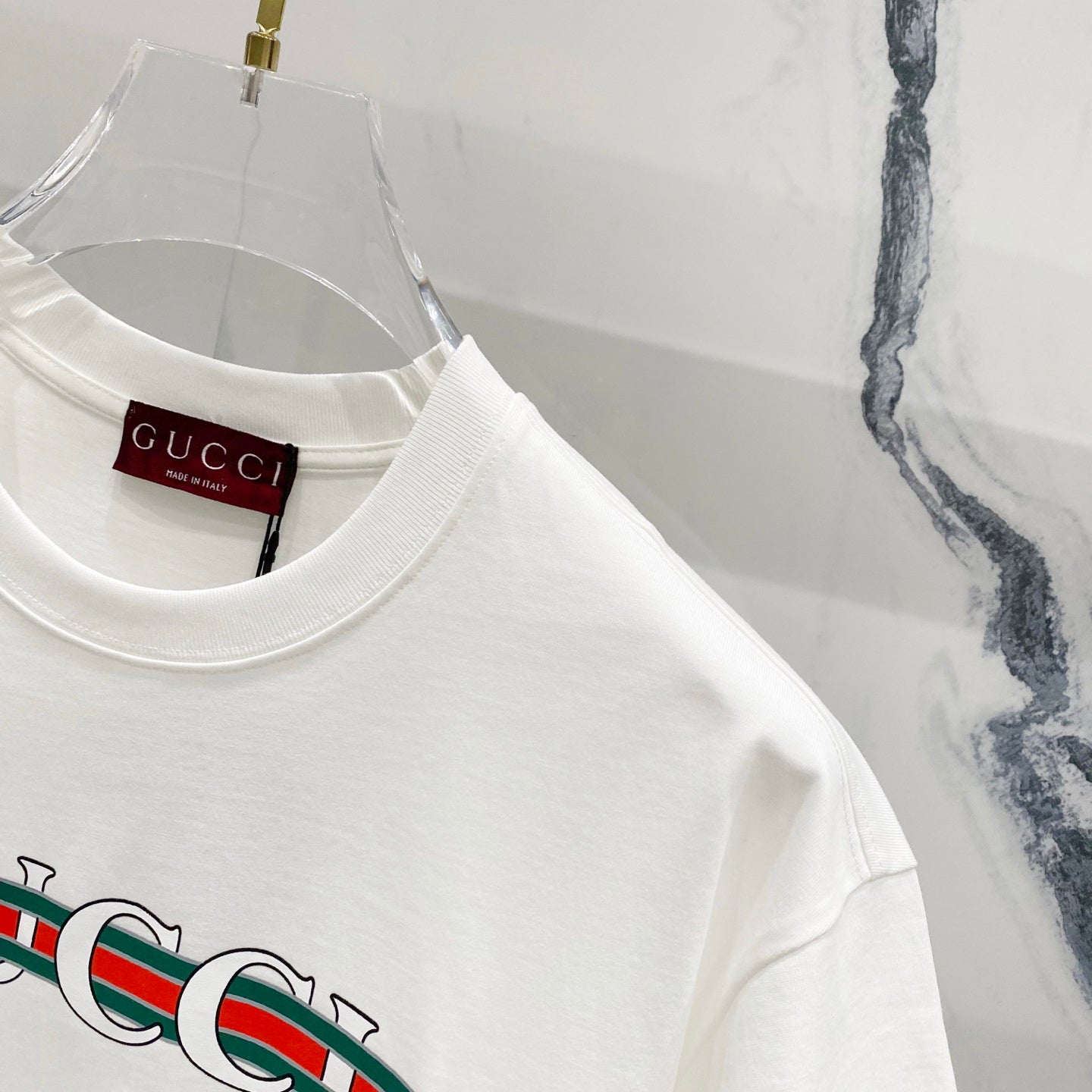 GUCCI Web Stripe Logo Print Crewneck T-Shirt – Unisex Premium Cotton in Black/White, S–XL