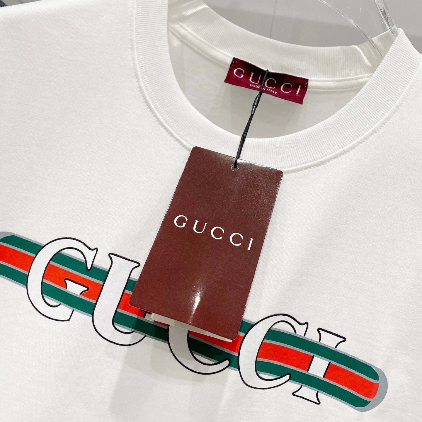 GUCCI Web Stripe Logo Print Crewneck T-Shirt – Unisex Premium Cotton in Black/White, S–XL