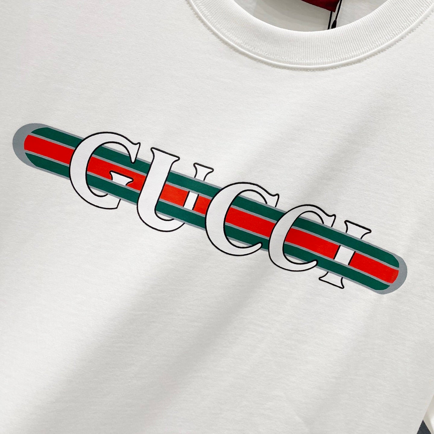 GUCCI Web Stripe Logo Print Crewneck T-Shirt – Unisex Premium Cotton in Black/White, S–XL