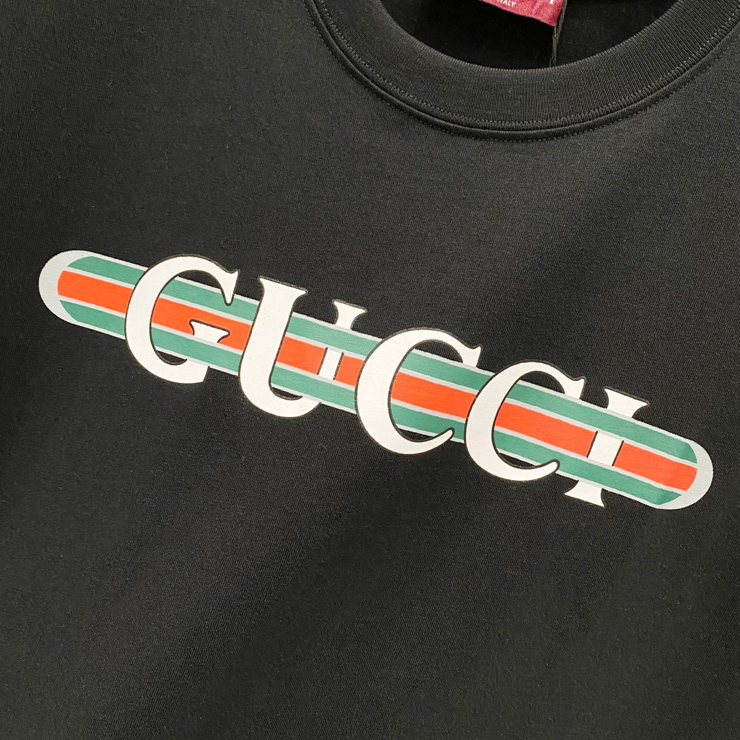 GUCCI Web Stripe Logo Print Crewneck T-Shirt – Unisex Premium Cotton in Black/White, S–XL