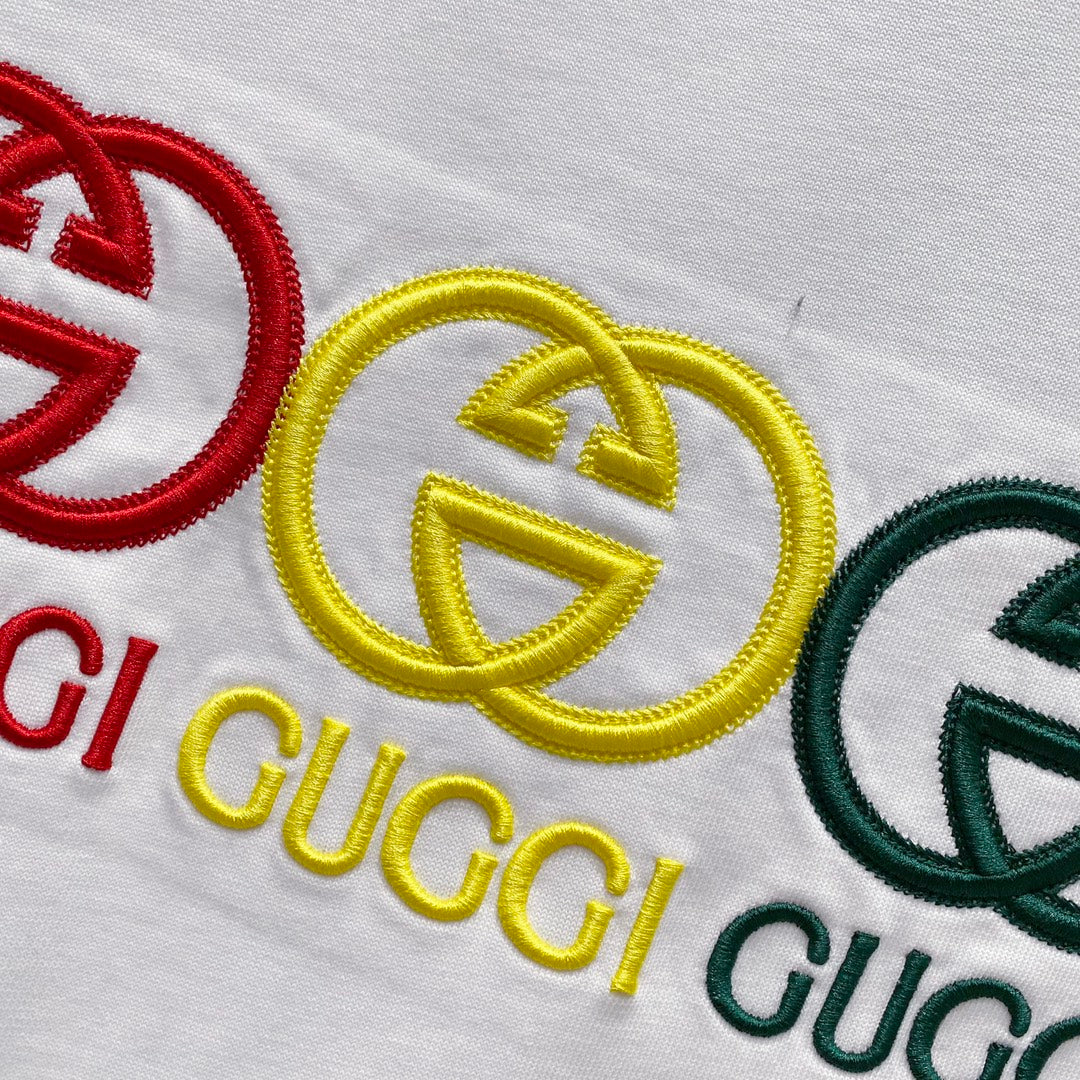 GUCCI Multicolor Embroidered Double-G Logo T-Shirt – Unisex 320g Premium Cotton in Black/White, S–XL