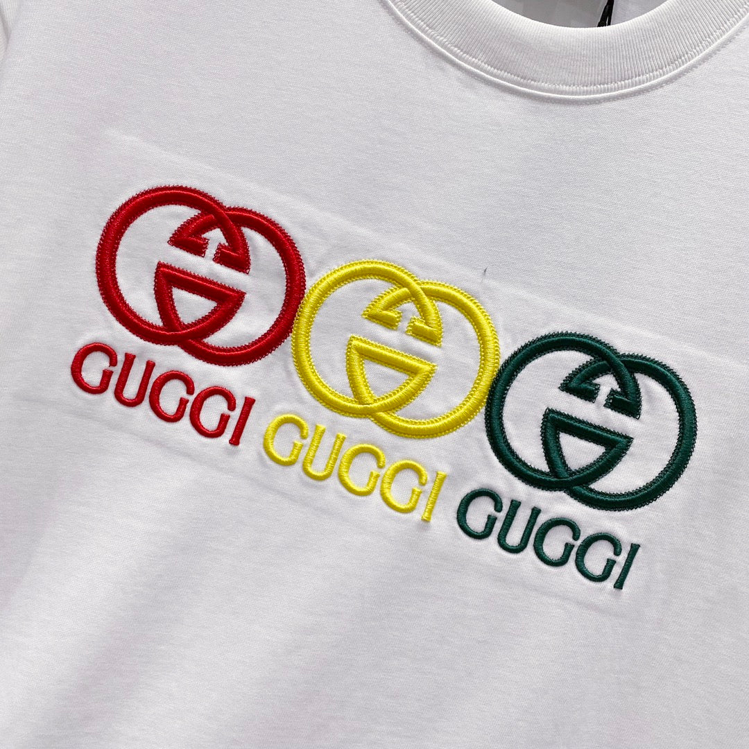 GUCCI Multicolor Embroidered Double-G Logo T-Shirt – Unisex 320g Premium Cotton in Black/White, S–XL