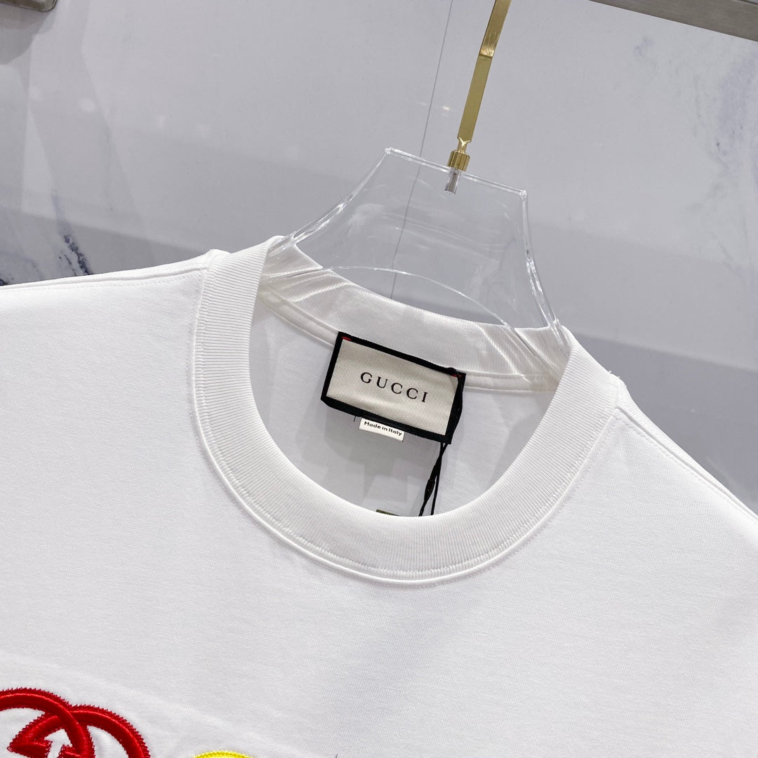 GUCCI Multicolor Embroidered Double-G Logo T-Shirt – Unisex 320g Premium Cotton in Black/White, S–XL