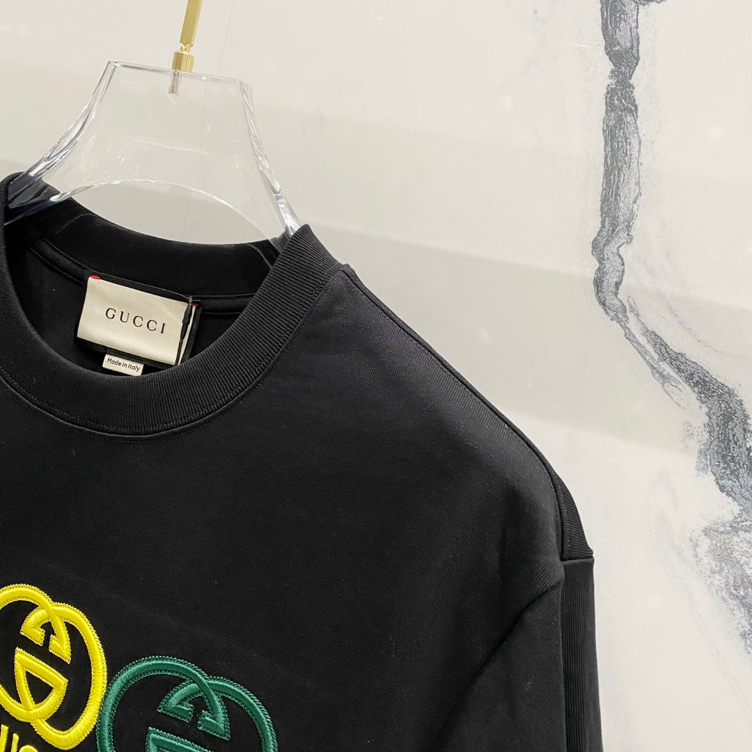 GUCCI Multicolor 3D Embroidered Double-G Logo T-Shirt – Unisex 320g Premium Cotton in Black/White, S–XL