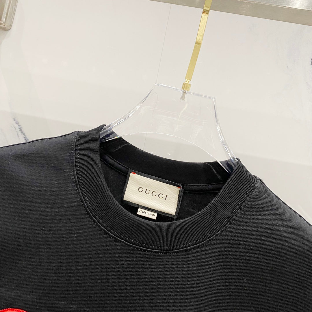 GUCCI Multicolor 3D Embroidered Double-G Logo T-Shirt – Unisex 320g Premium Cotton in Black/White, S–XL