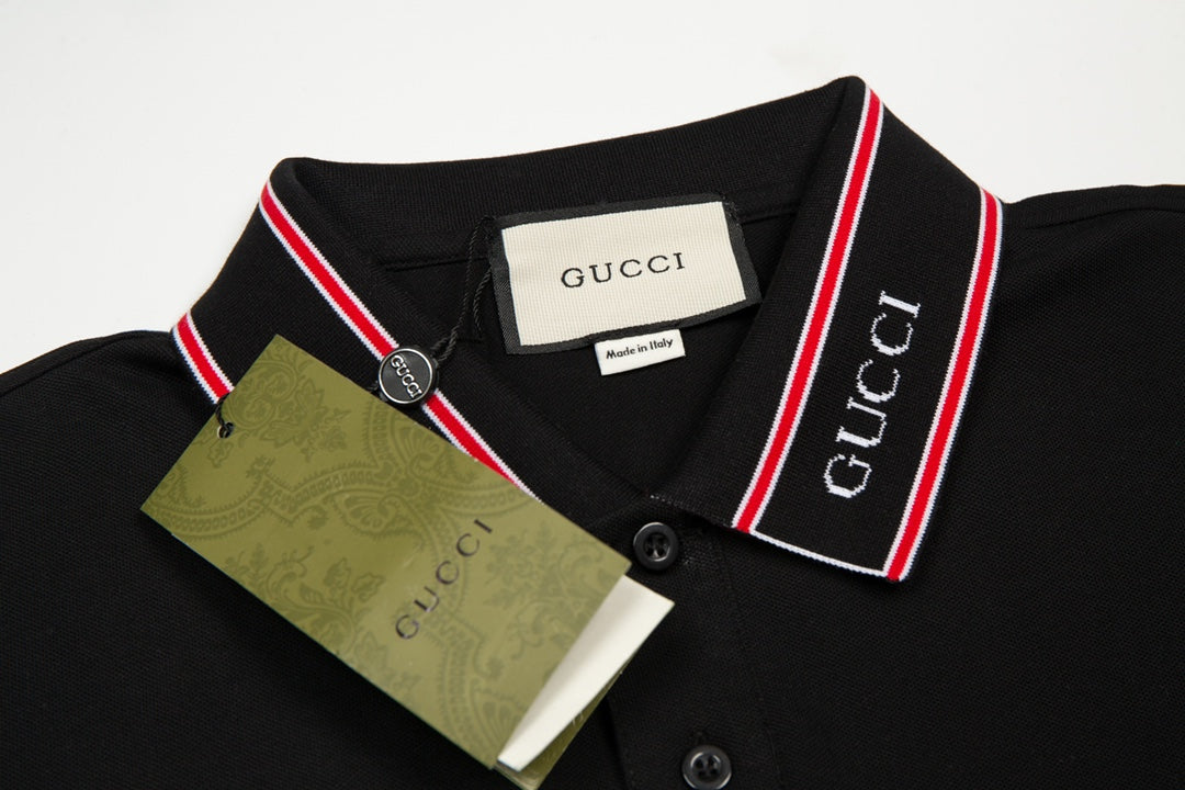 GUCCI 2024 Spring/Summer Contrast-Panel Polo Shirt – Men’s Premium Cotton, White, M–3XL